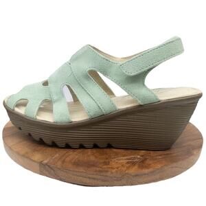 Skechers Parallel Stylin Wedge Sandals Women’s 6.5 Suede Open Toe Mint Green